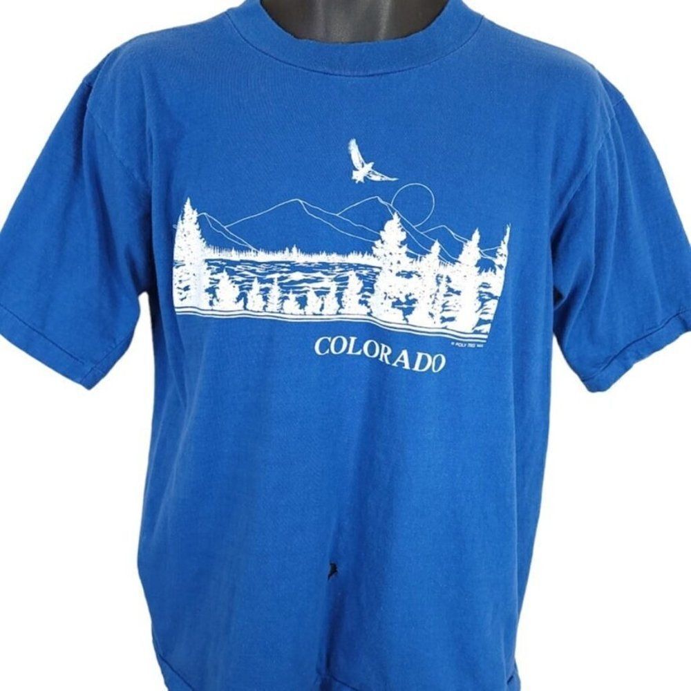Colorado Mountains T Shirt Vintage 80s Wilderness Eagle Nature Tee Mens Large